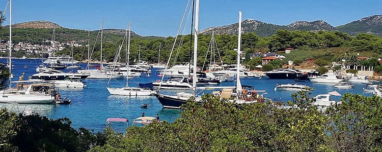 Yacht moorings in Zdrilca Bay near Marinkovac Island 