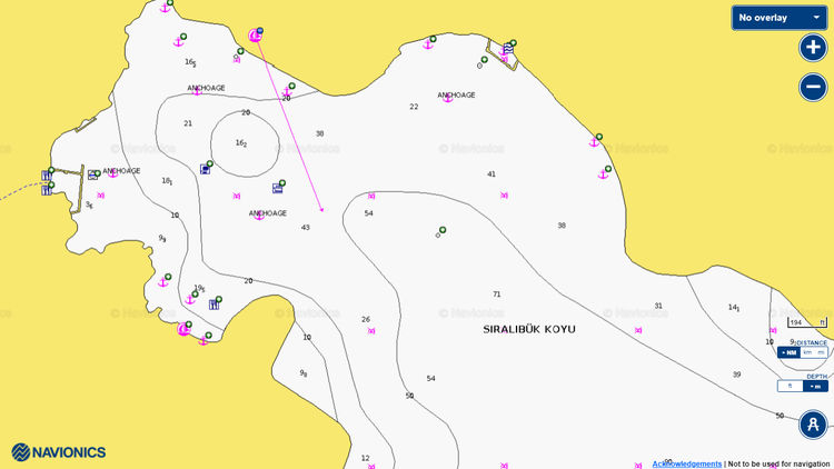 To open the Navionics chart of yacht moorings in Tomb Bay