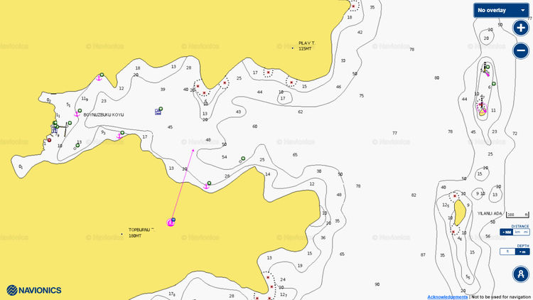 To open Navionics chart of yacht moorings in Boynuz Buku Bay