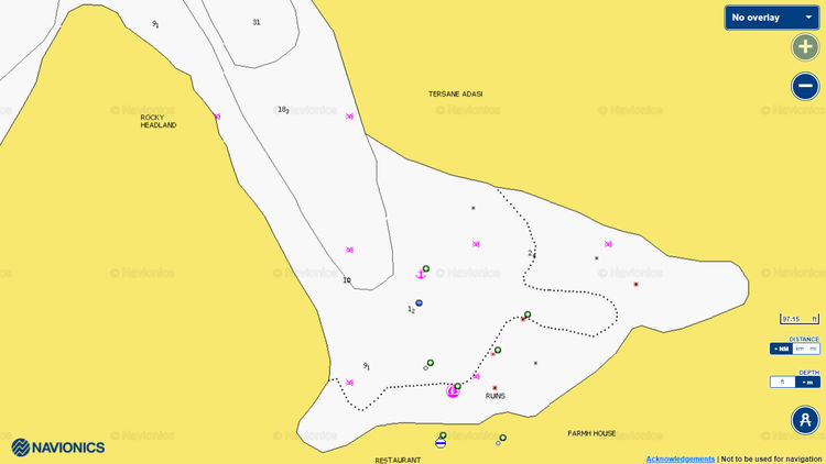 To open Navionics chart of yacht moorings in Tersan Creek Bay