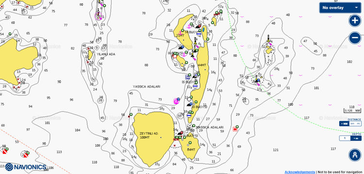 To open Navionics chart of yacht anchorages near Yassica islands