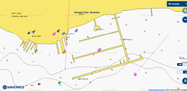 To open Navionics chart of yacht moorings in Marinturk Göcek