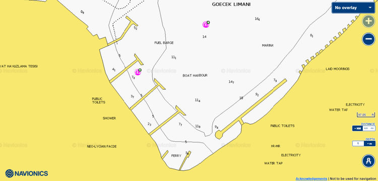 To open Navionics chart of yacht moorings in Club Marina Gecek