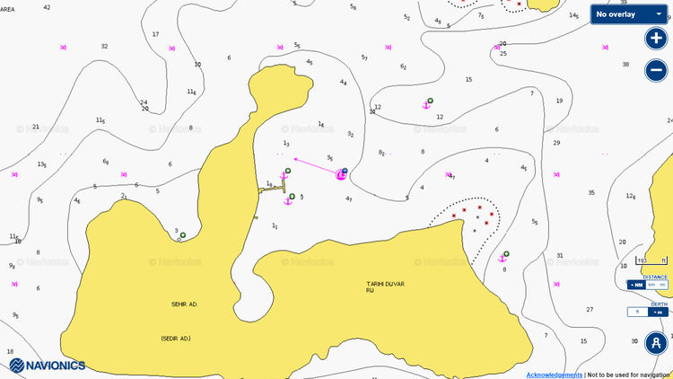 To open Navionics chart of yacht moorings near Sedir Island