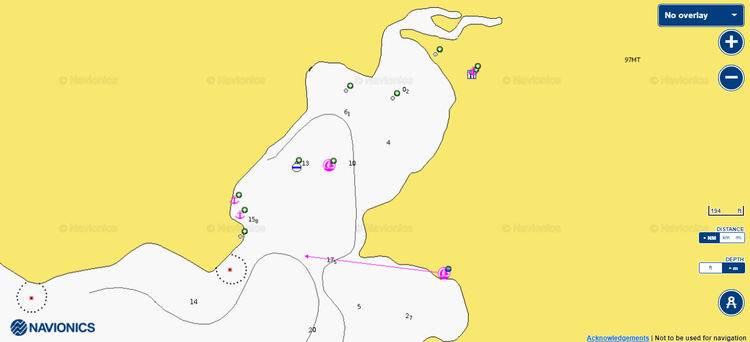 To open Navionics chart of yacht anchorages in Kufre Bay