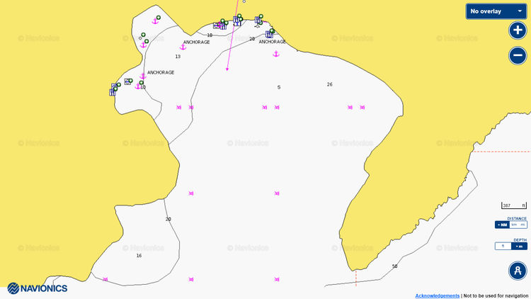 To open Navionics chart of yacht anchorages in Cokertme Bay