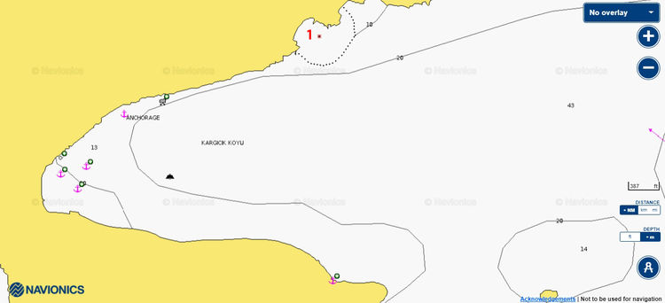 To open Navionics map of yacht anchorages in Kargicak Bay