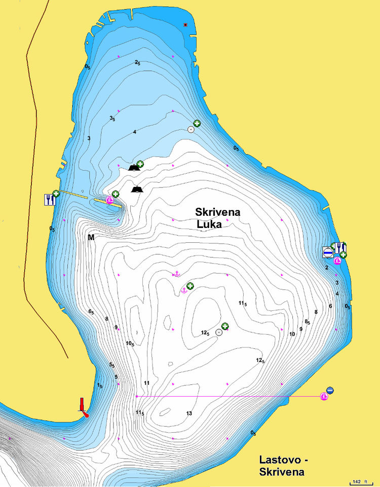 To open Navionics chart of yacht moorings in Skrivena Bay