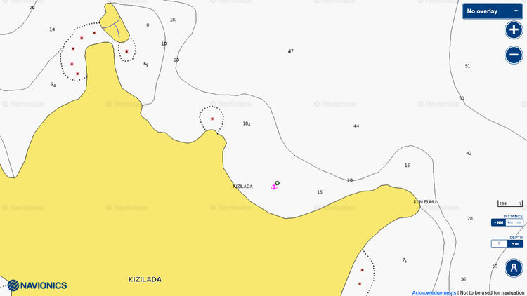 To open Navionics chart of yacht anchorages near Kizil Island