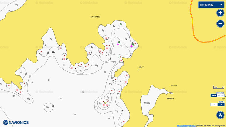 To open Navionics chart of yacht anchorages in Katranci Bay