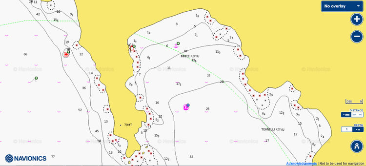 To open Navionics chart of yacht anchorages in Inlice Bay