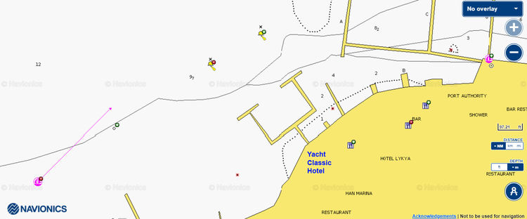 To open Navionics chart of yacht moorings at the Marina of Yacht Classic Hotel in Fethiye