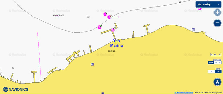 To open Navionics chart of yacht moorings in Yes Marina at Fethie