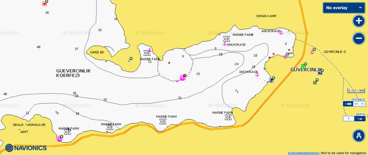 To open the Navionics chart of Guvercinlik bay