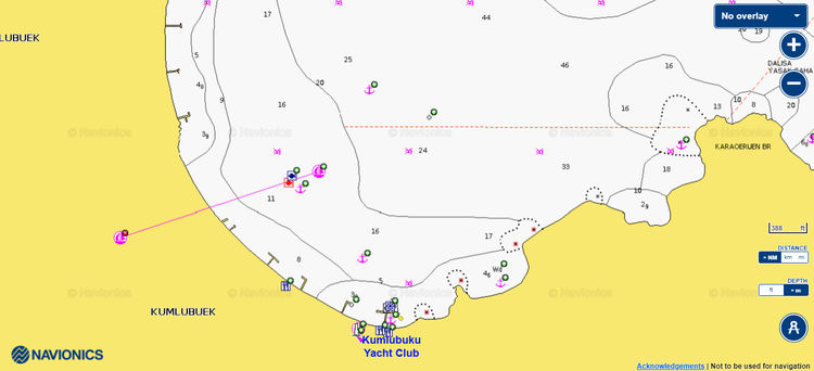 To open Navionics chart of yacht moorings in Kumlubuk Bay