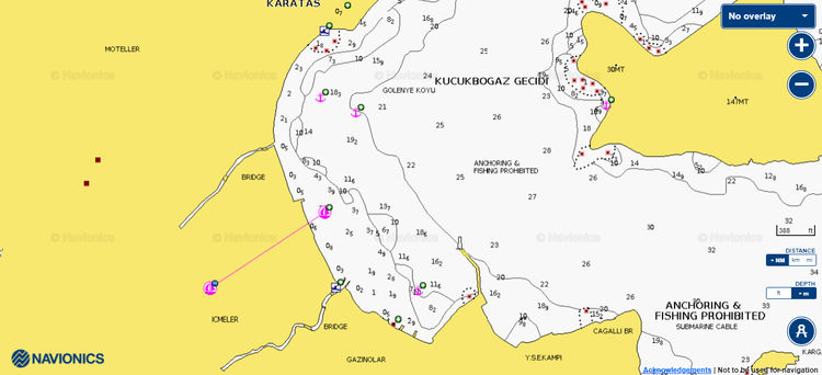 To open Navionics chart of yacht moorings in Icmeler