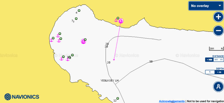 To open the Navionics chart of yacht anchorages in Firnaz Bay