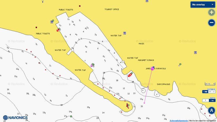 To open Navionics chart of yacht moorings in Fishport Kas