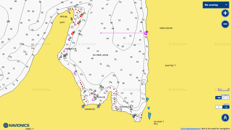 To open the Navionics chart of yacht anchorages in Bayindir Limani