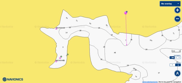 To open the Navionics chart of yacht anchorages in Karaloz Bay