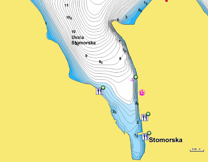 To open Naionics chart of yacht mooring in Stomorska