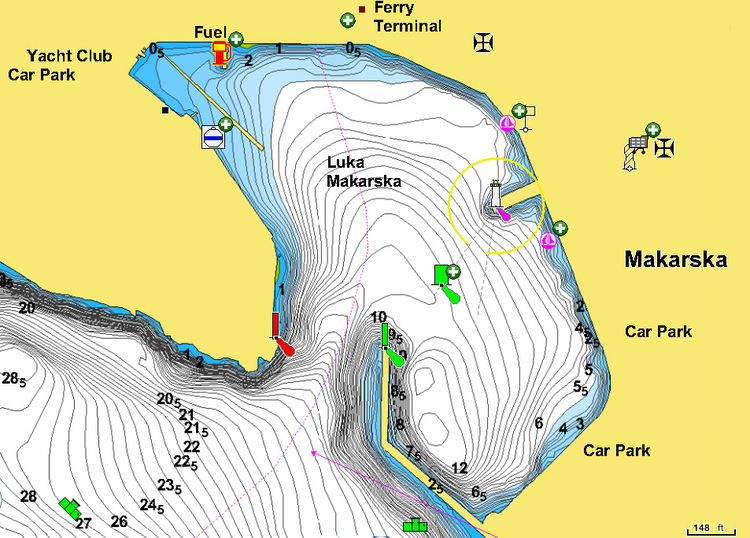 To open Navionics chart of yacht mooring in Makarska