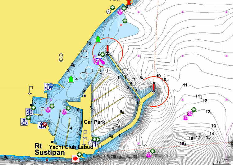 To open Navionics chart of yacht mooring in ACI Marina Split