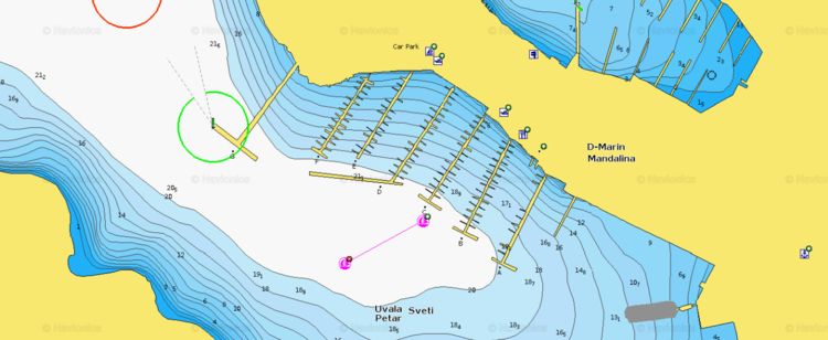 To open Navionics chart Navionics of yacht mooring in marina Mandalina