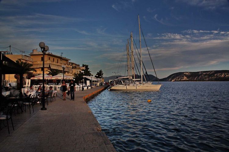 Yachts on the southern waterfront of Ermioni.  Argolikos Gulf. Greece