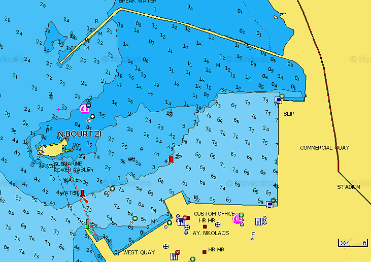 To open Navionics chart of yacht moorings at the waterfront in Naplion. Argolikos Gulf. Greece