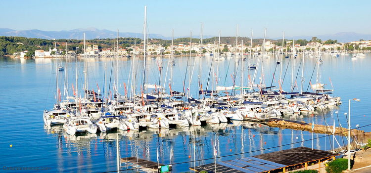 Yacht Club on the north-east side of Porto Cheli Bay. Argolikos Gulf. Greece.