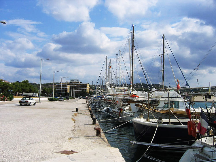 Yachts on the city waterfront of Porto Cheli. Argolikos Gulf. Greece.