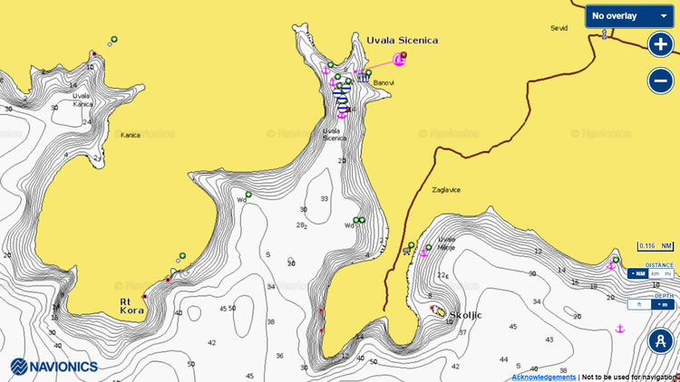 To open Navionics chart  of ACI yacht mooring buoys in Sicenica Bay