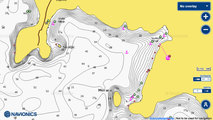 To open Navionics chart  of yacht anchorage in Milinje Bay