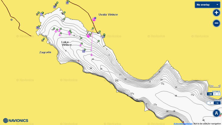 To open Naionics chart of yacht anchorage in Vinisce Bay