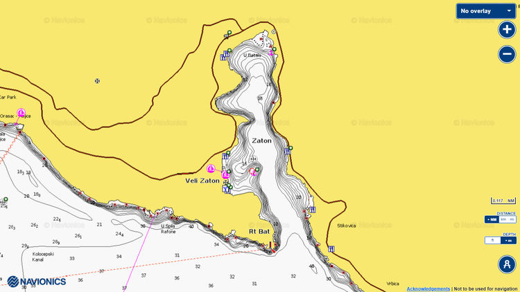 To open Navionics chart of yacht anchorage in Zaton Bay