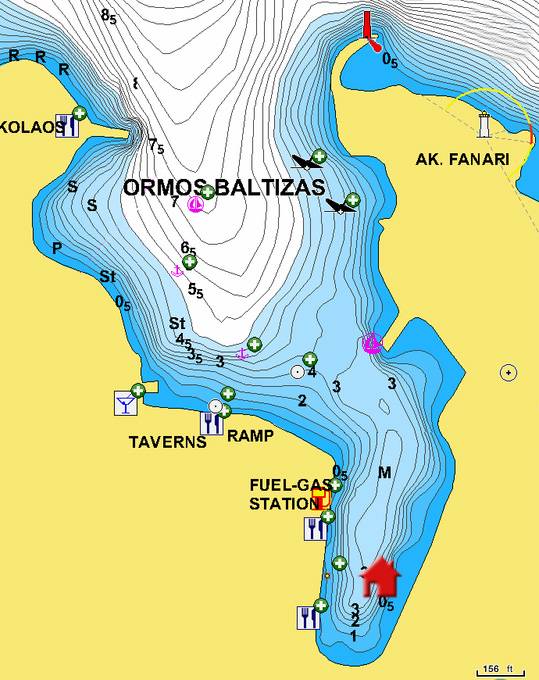 To open Navionics chart of yacht moorings near the city of Spetses. Argolikos Gulf. Greece