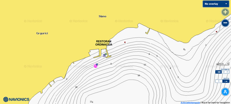 To open Naionics chart of yacht mooring at the pier of the Ordinacija restaurant in Slano