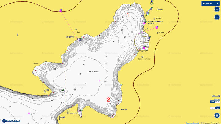 To open Navionics chart of yacht anchorage in Slano Bay