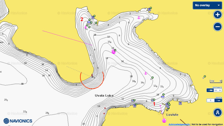 To open Naionics chart of yacht moorings in Loviste Bay