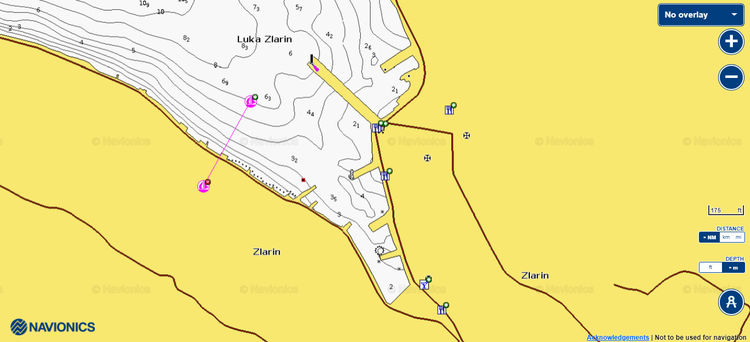 To open Navionics chart  of yacht mooring in Zlarin Port