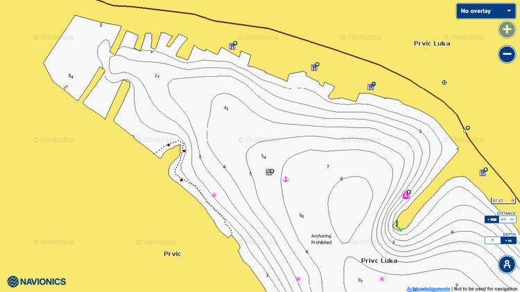 To open Navionics chart  of yacht mooring in Prvic Luka