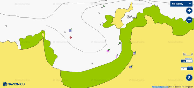 To open Navionics chart of the yacht anchorage in Datai Bay