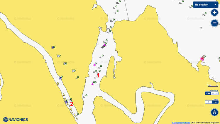 To open Navionics chart of yacht anchorages in the Kilim River