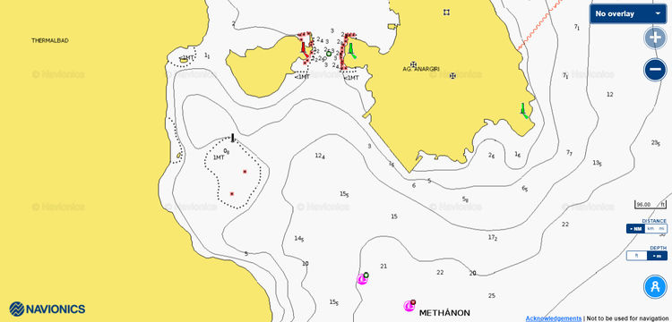 To open Navionics chart of the Methane pier. Saronkos Gulf. Greece