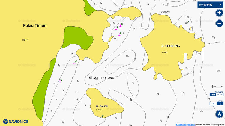 To open Navionics chart of yacht anchorages near Timun Island