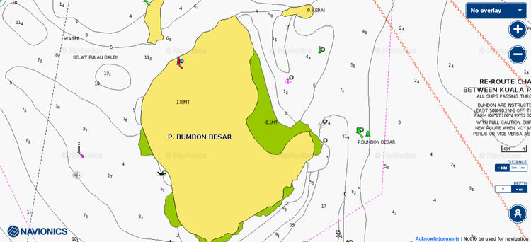 To open Navionics chart of yacht anchorage off Bumbon Besar Island