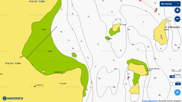 To open Navionics chart of yacht  anchorage on the east of Tuba Island