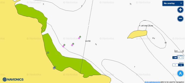 To open Navionics chart of yacht anchorage on the north-east of Tuba Island