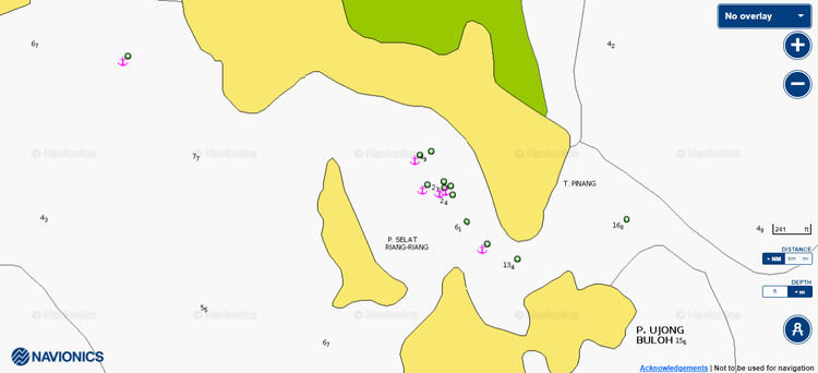 To open Navionics chart of yacht anchorage in the south of Dayang Bunting Island